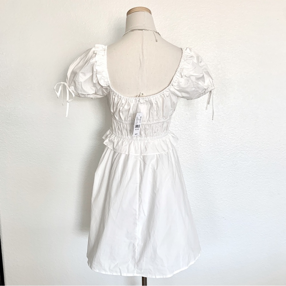 ☁️ White Tie Front Puff Sleeves Cotton Mini Dress - Picture 10 of 16